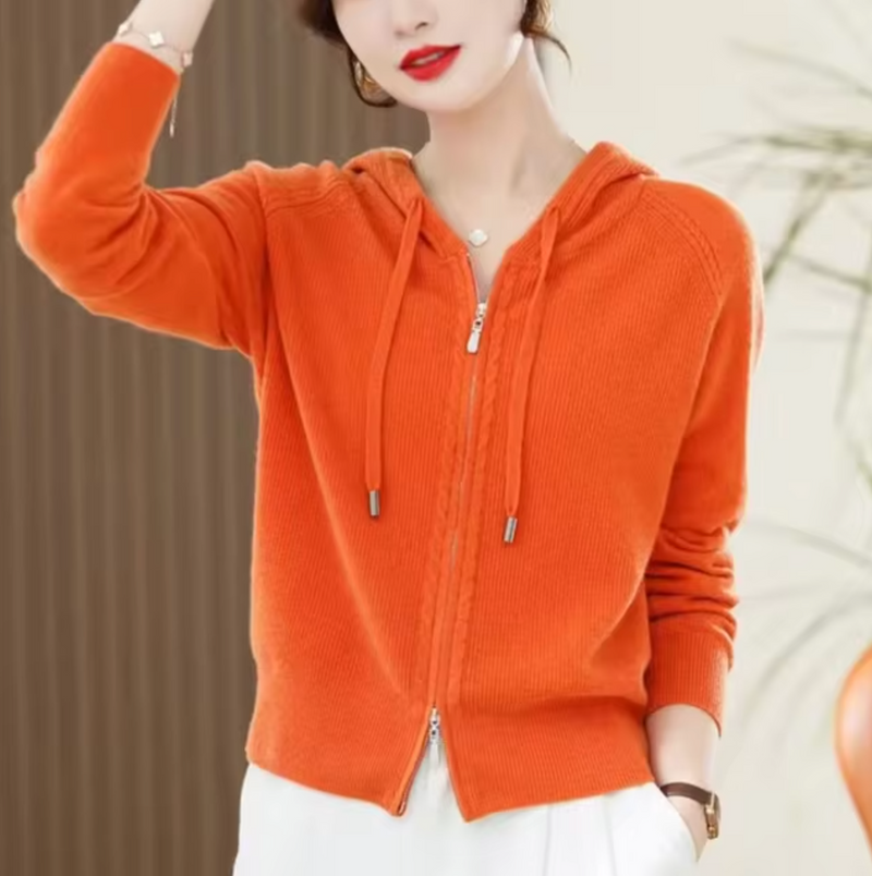 Knit Hood Zip Hoodie for Women