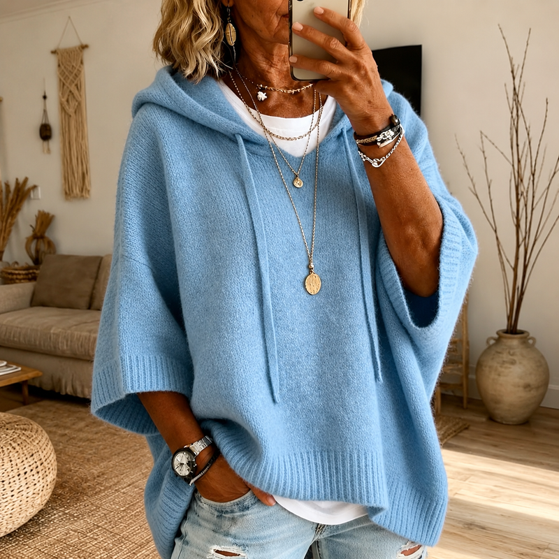 Sky Blue Poncho Sweater for Women