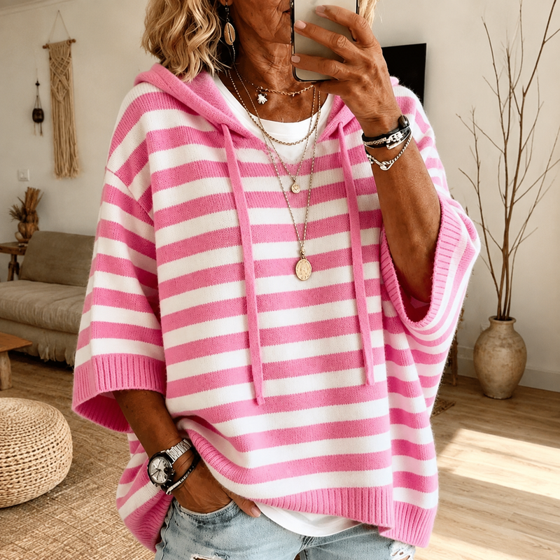 Pink Striped Poncho Sweater for Women