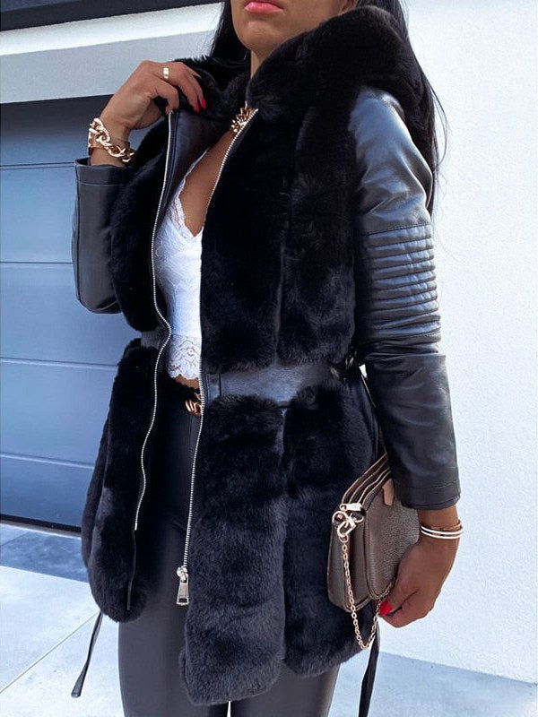 Faux Fur Leather Coat for Women
