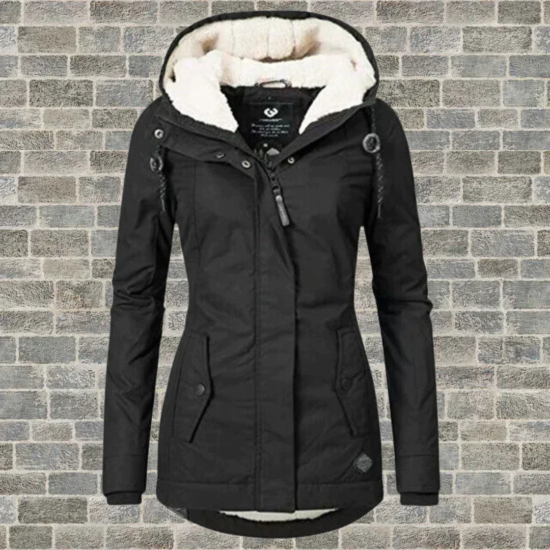 Pleated Cotton Hooded Coat for Women