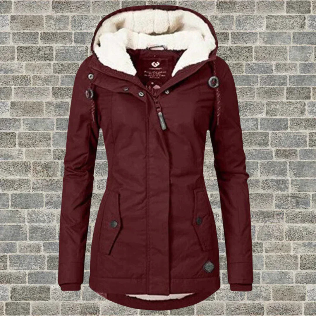 Pleated Cotton Hooded Coat for Women