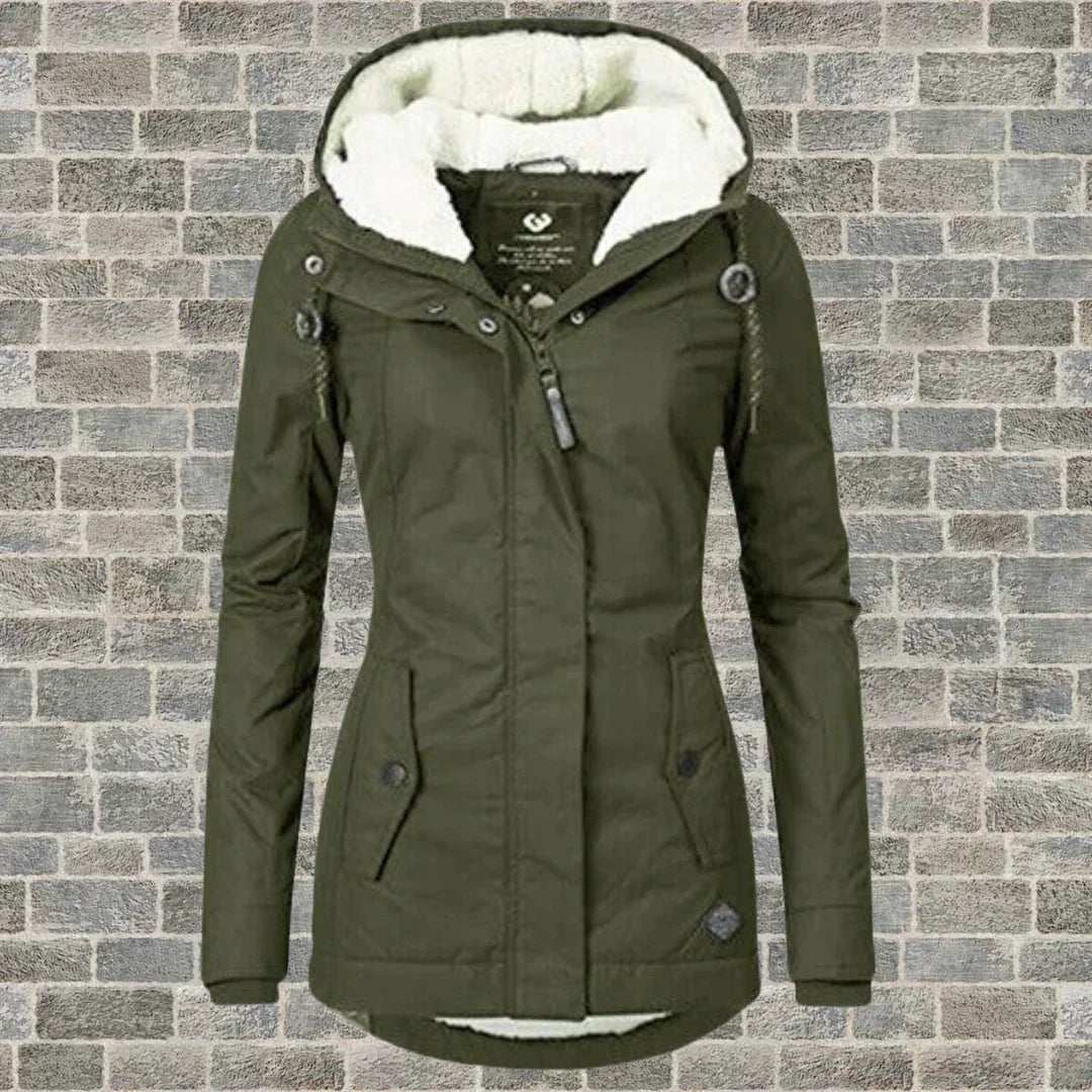 Pleated Cotton Hooded Coat for Women