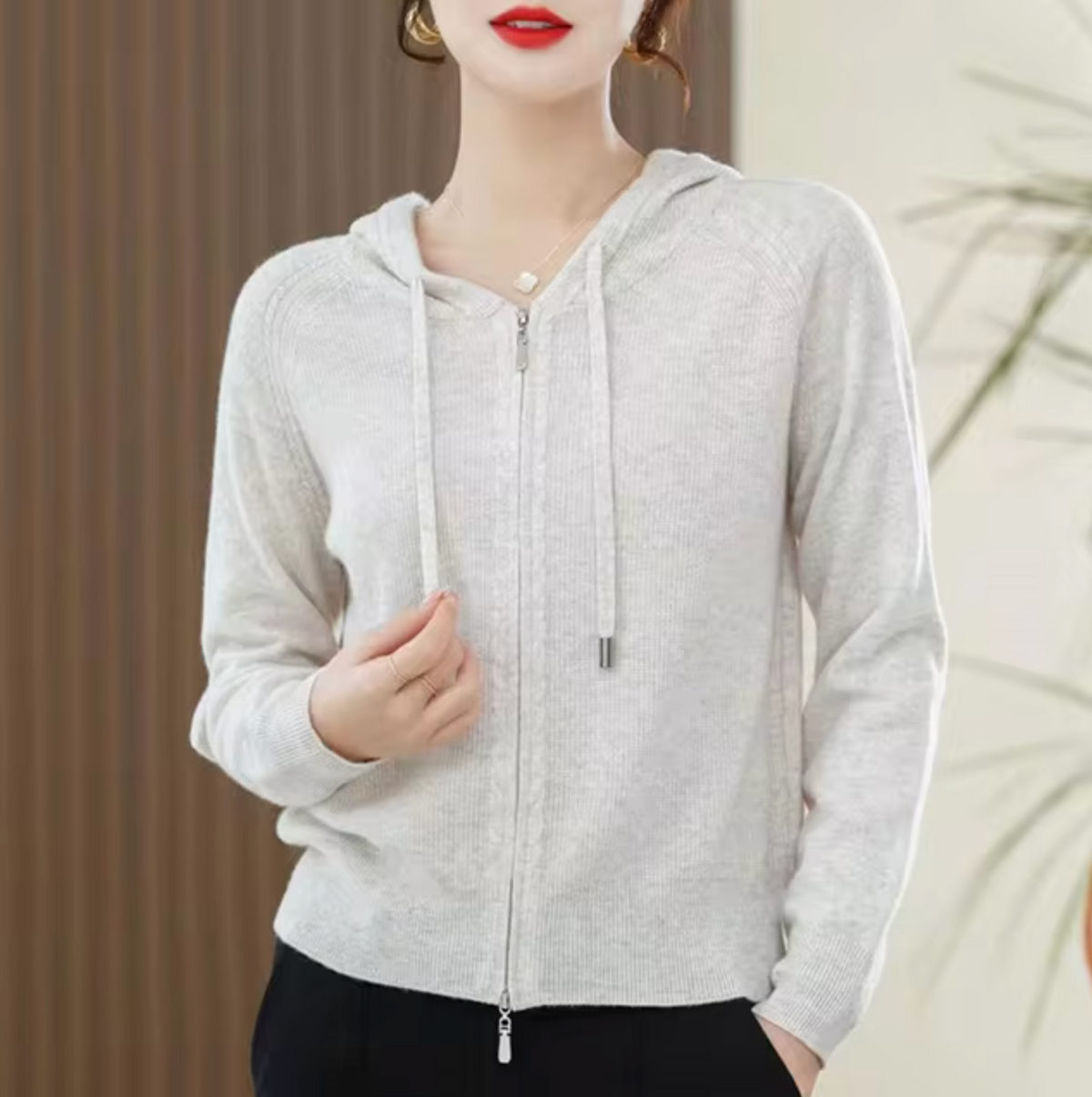 Knit Hood Zip Hoodie for Women