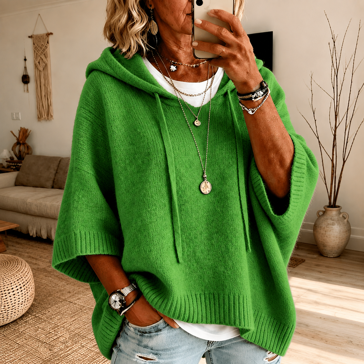Green Poncho Sweater for Women