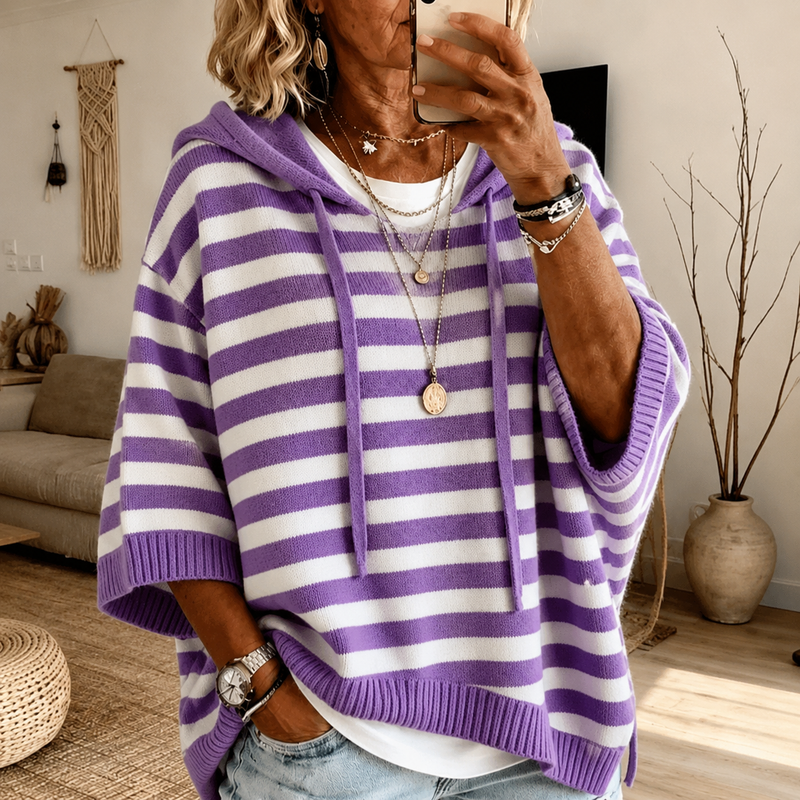 Purple Striped Poncho Sweater for Women