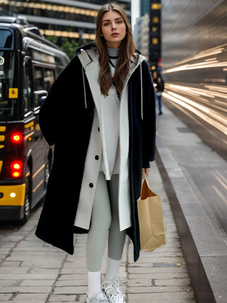 Color Block Teddy Coat for Women