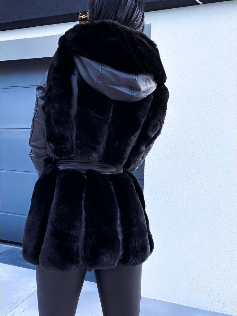 Faux Fur Leather Coat for Women
