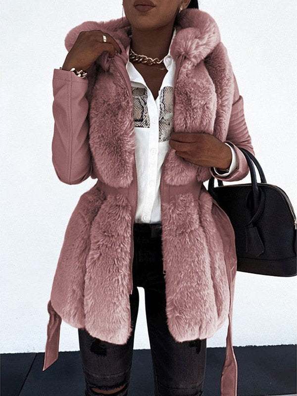 Faux Fur Leather Coat for Women
