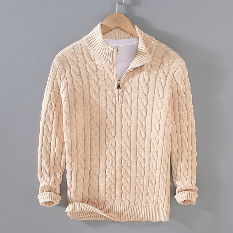 Cotton Blend Half Zip Cable Sweater for Men