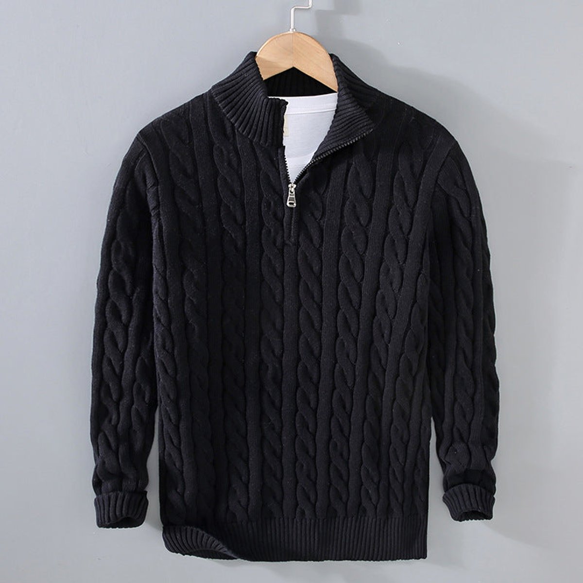 Cotton Blend Half Zip Cable Sweater for Men