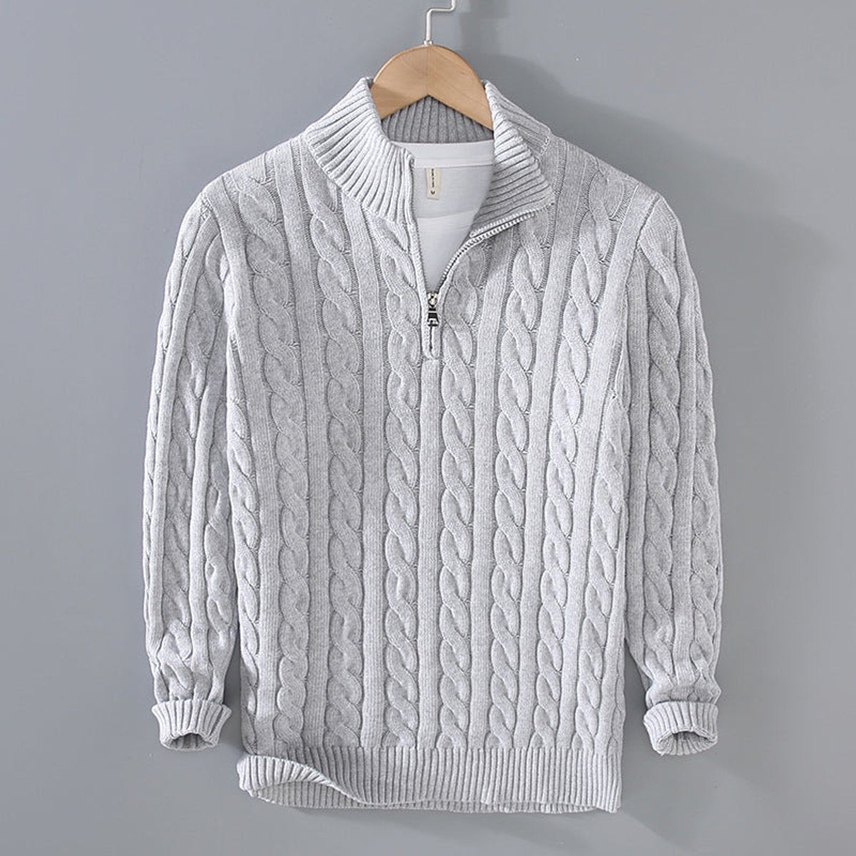 Cotton Blend Half Zip Cable Sweater for Men