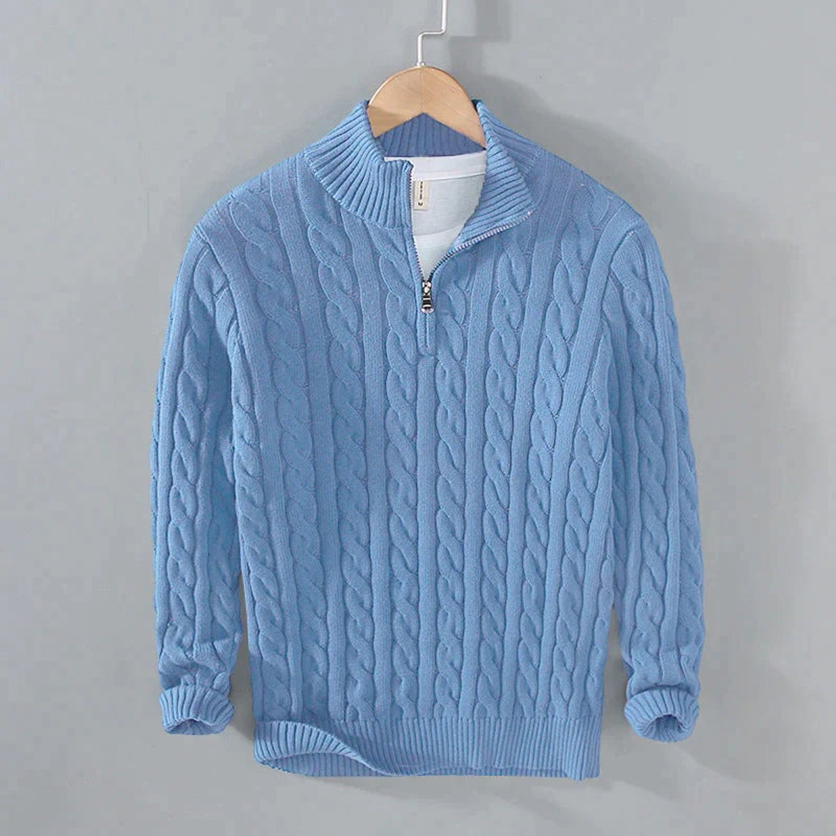 Cotton Blend Half Zip Cable Sweater for Men