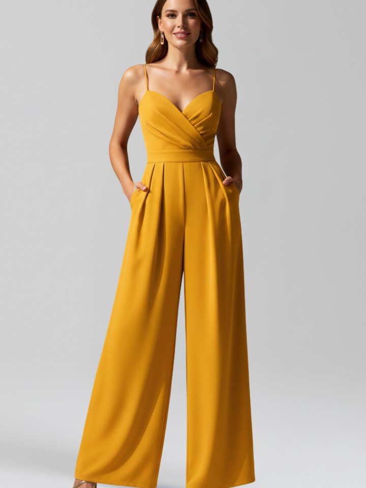 V-Neck Wide Leg Jumpsuit for Women